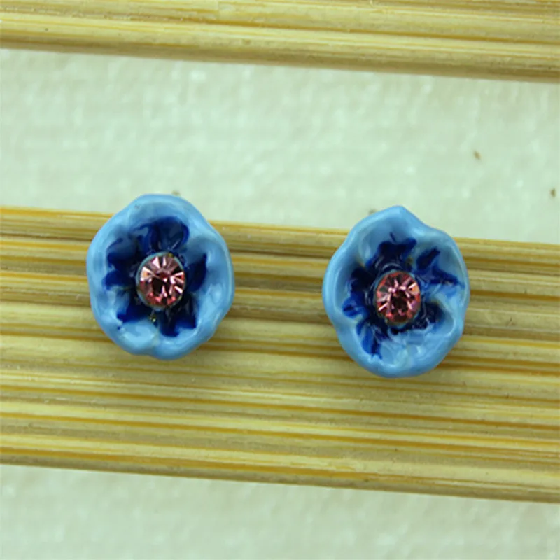 XQ 2015 Бесплатная доставка стильные синие серьги-гвоздики с цветами новая