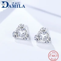 fashion square triangle 925 sterling silver earrings for women crystal cubic zirconia stone stud earrings for female girls gifts