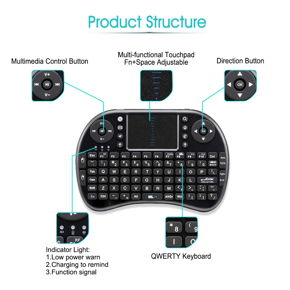 Популярная Мини Беспроводная клавиатура Air Mouse i8 2 4G USB QWERTY с тачпадом Teclado для ПК