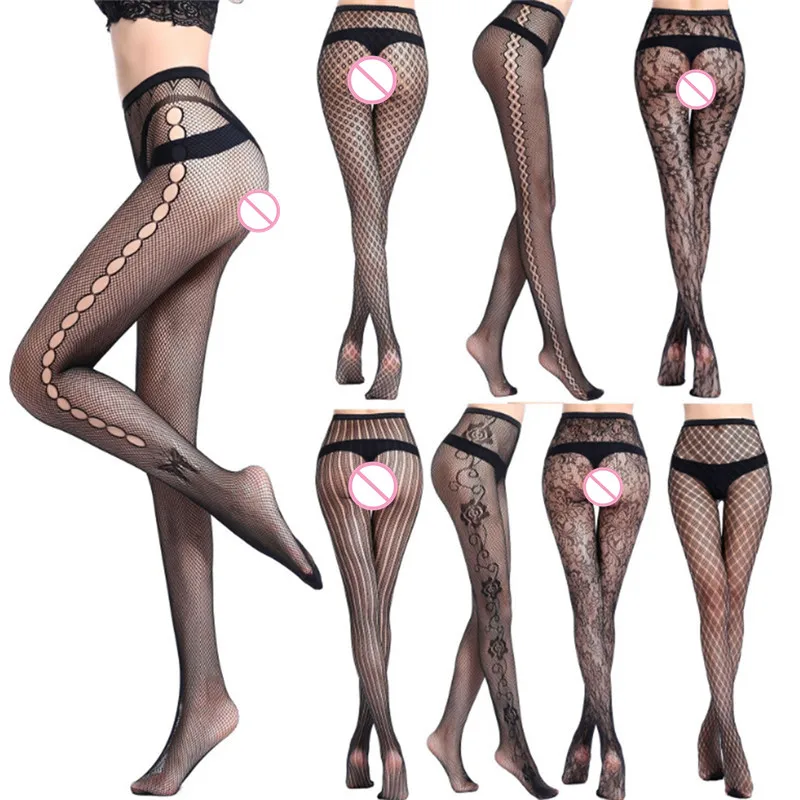 Сексуальные кружевные сетчатые колготки женские модные черные эластичные чулки