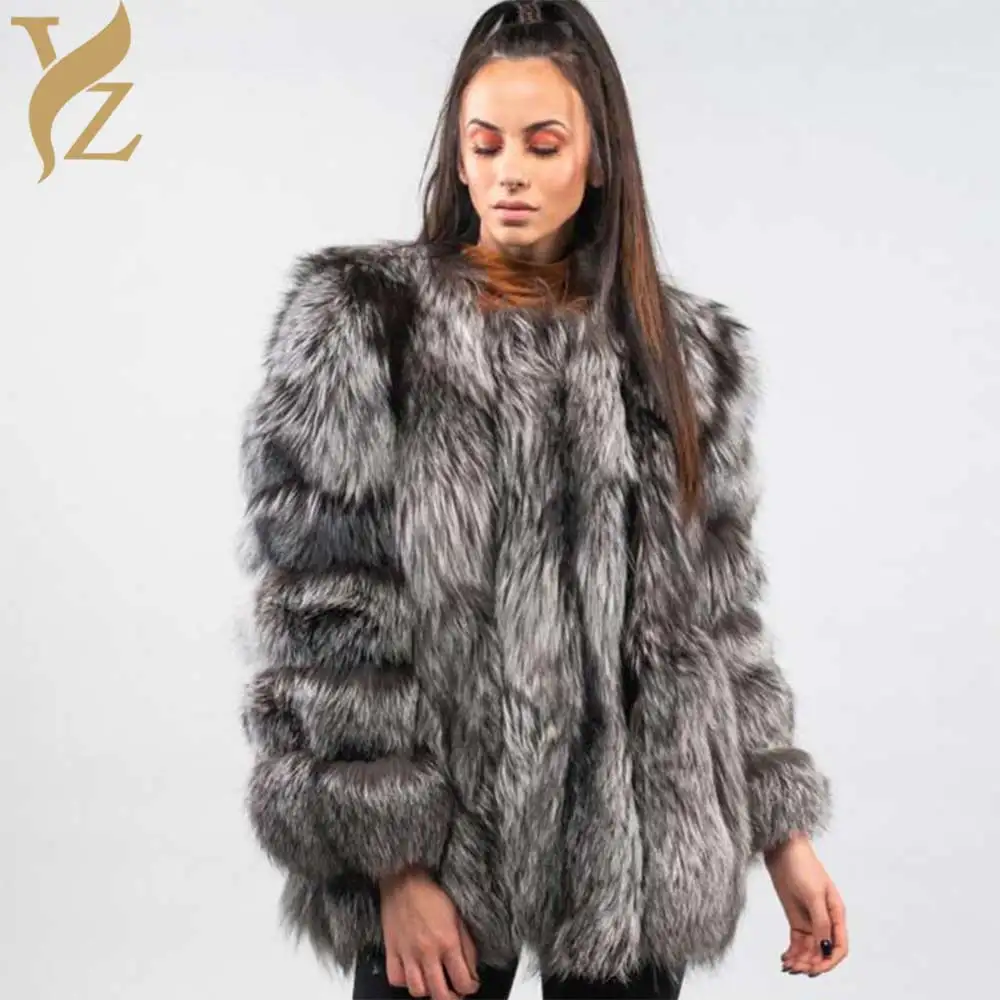 silver fox 70cm Новая мода натуральный Лисий мех женские зимние пальто утолщенный теплый лисий мех женская верхняя одежда натуральный мех куртка на заказ натуральная - Цвет: silver fox 70cm