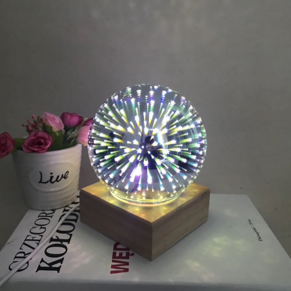 

Starry Sky/Fireworks Wood Base 3d LED Night Light Magic Projector Ball Table Lamp USB Power Bedroom Home Decoration Desk Lamp