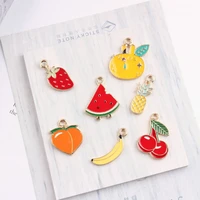 100pcs diy jewelry gold color alloy enamel cherry pineapple banana watermelon strawberry grapefruit peach fruits charms pendant