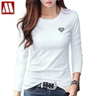 Белая женская хлопчатобумажная рубашка футболка для женщин 2021 Осенние Топы с длинным рукавом Camisetas Feminina с принтом бриллианта размера плюс женская одежда