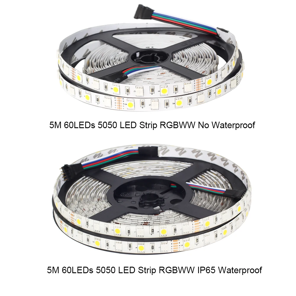 RGBWW LED Strip 1set SMD5050 Light 5M 300LEDs IP20/IP65 Waterproof with DC12V 3A EU/US Adapter+2.4G RF wireless controll | Лампы и