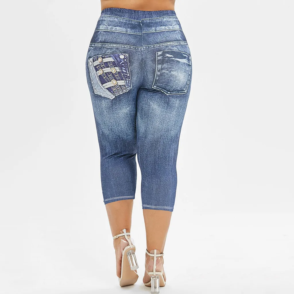 Ladies large size flag printed pants blue Summer Casual Trousers American Flag Printed Skinny Capri Plus Size Standard Pants 6.8 | Женская