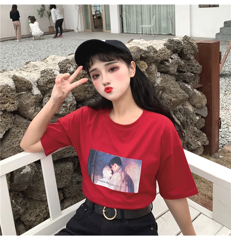 Женские топы летние корейские Ulzzang Harajuku футболки Camiseta mujer уличная Эстетическая Tumblr Топ Женская футболка