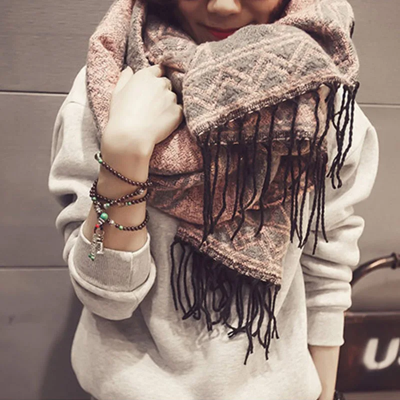 Модный шарф винно красного цвета с принтом зимние плотные теплые шали и шарфы для