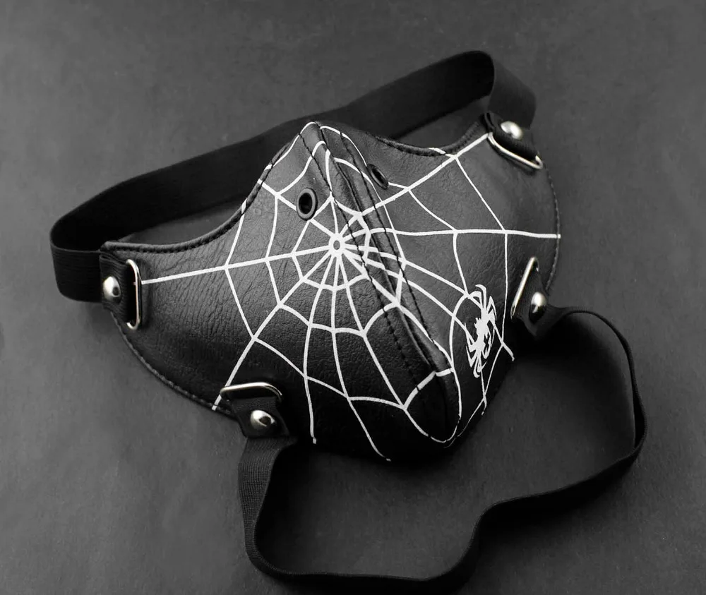 Человек-паук стимпанк байкер кожа полумаска для лица маскарадный черный |