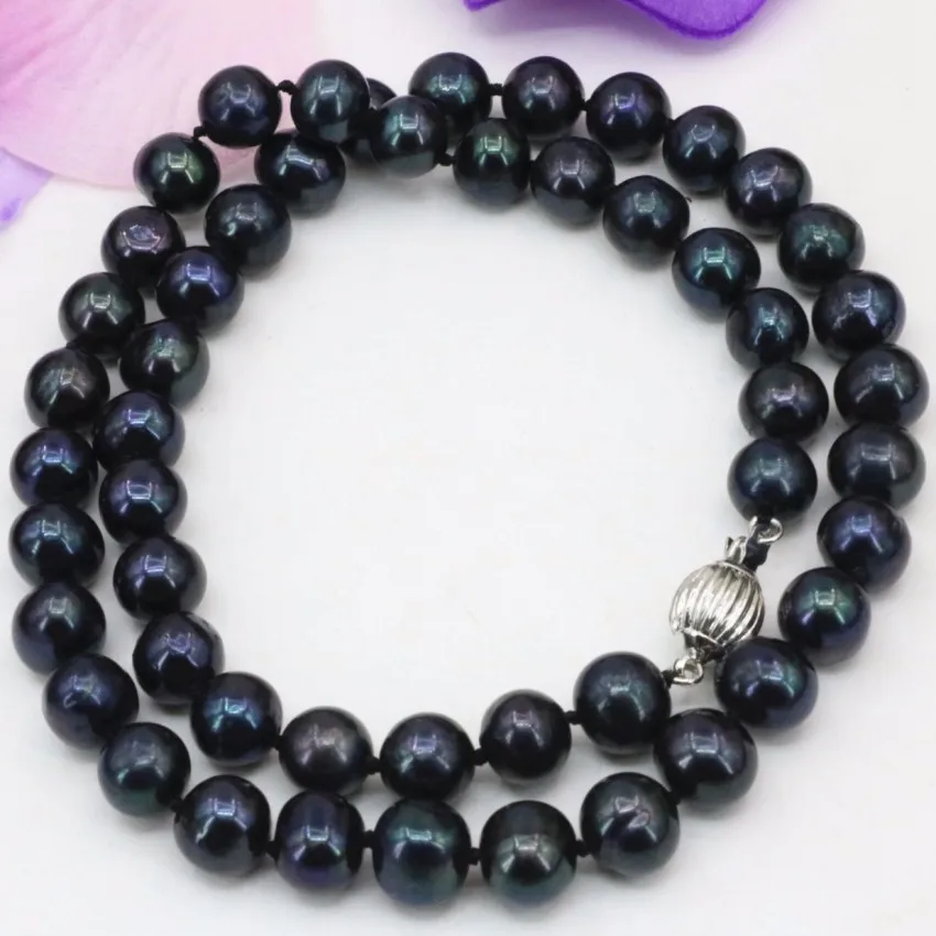 Черный натуральный Пресноводный Культивированный Жемчуг 9-10 мм nearround beads chain Ожерелье для женщин колье элегантное diy ювелирное изделие 18 дюймов B3223