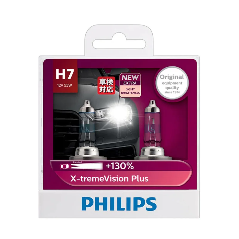 Автомобильная галогенная лампа Philips H7 X treme Vision Plus 12 В 55 Вт 130% ярче 12972XVP S2 пара|Лампы