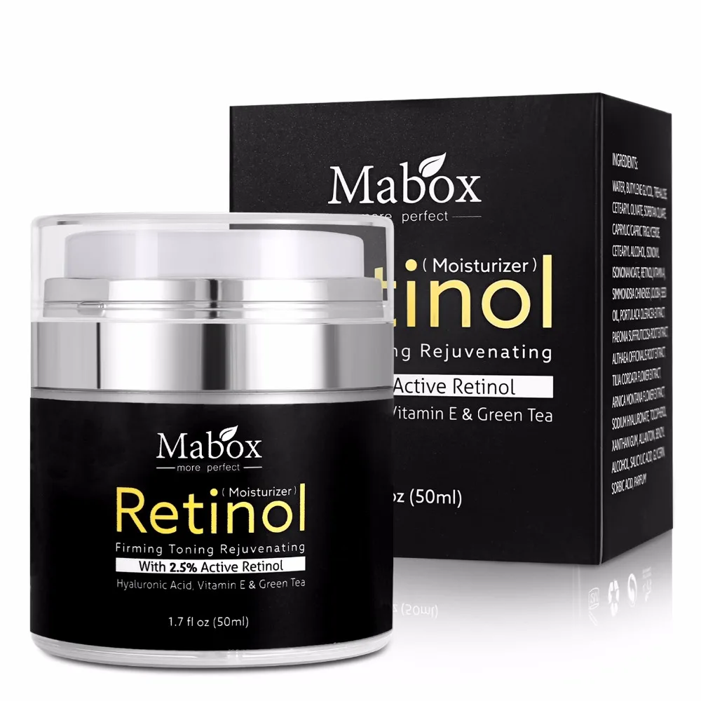 

Mabox Retinol 2.5% Moisturizer Face Cream Hyaluronic Acid Antiaging Remove Wrinkle Vitamin E Collagen Whitening Skin Care 50ml