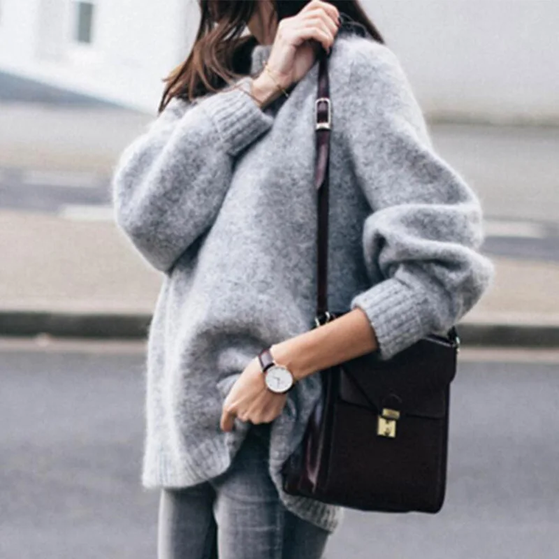 2019 Korean version Autumn Winter Womens Sweater mohair Solid color long sleeve large size Pullover sweater aa1039 | Женская одежда