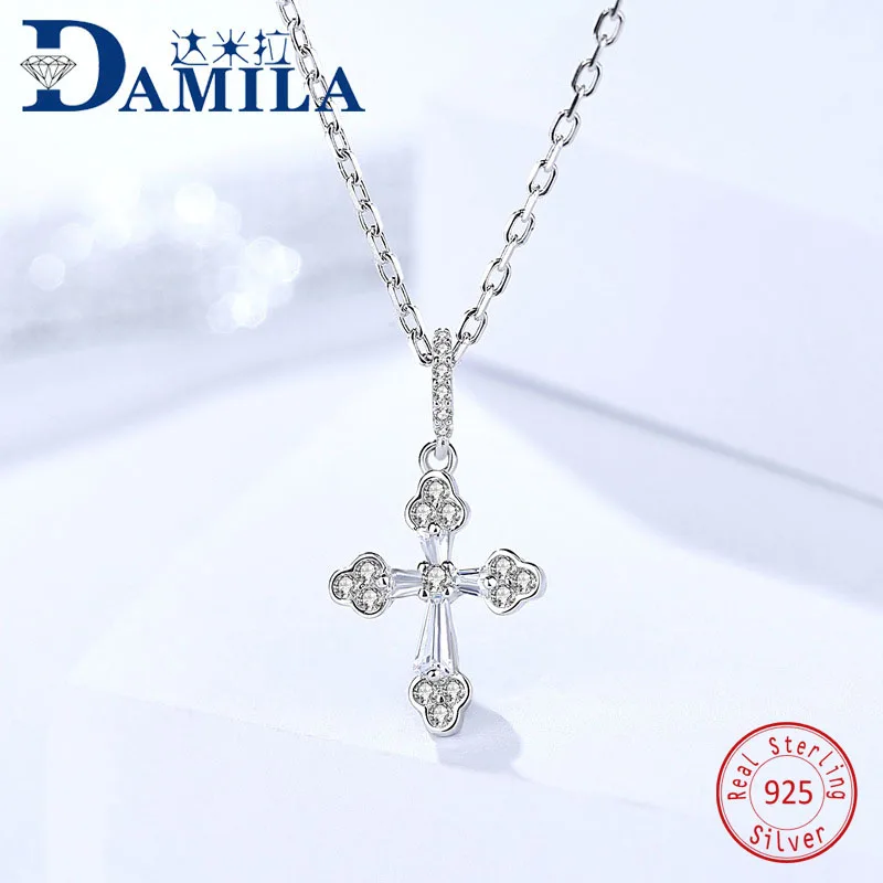 

Fashion S925 sterling silver cross pendant necklace for women Crystal pendants necklace jewelry anniversary Engagment gift