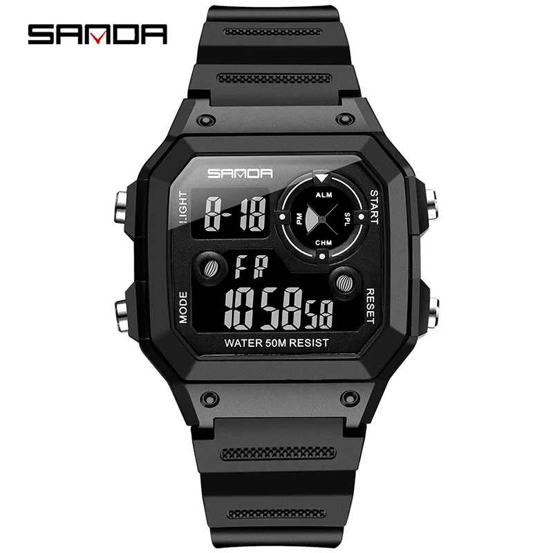 black SANDA спортивные мужские часы модные повседневные электронные часы Мужские военный армейский Спорт водонепроницаемые цифровые часы relogio masculino - Цвет: black