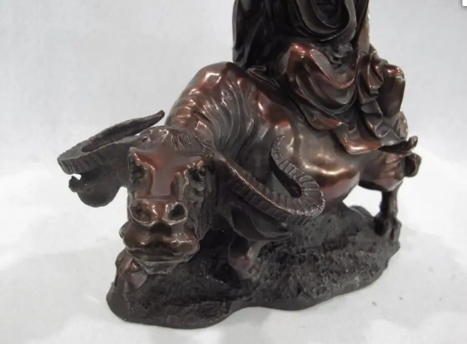 China Red Copper Famous Confucian Lao Zi on Buffalo Ox Bull Wealth Oxen Statue | Дом и сад