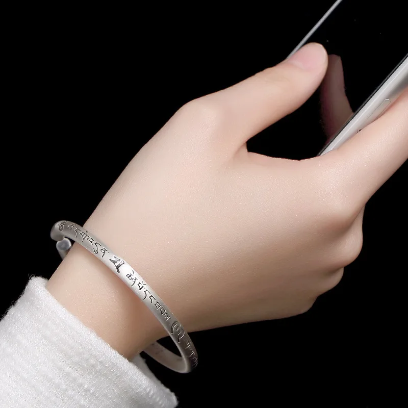 Серебро рисунок древнего шелка шесть слов настоящий открывающийся браслет