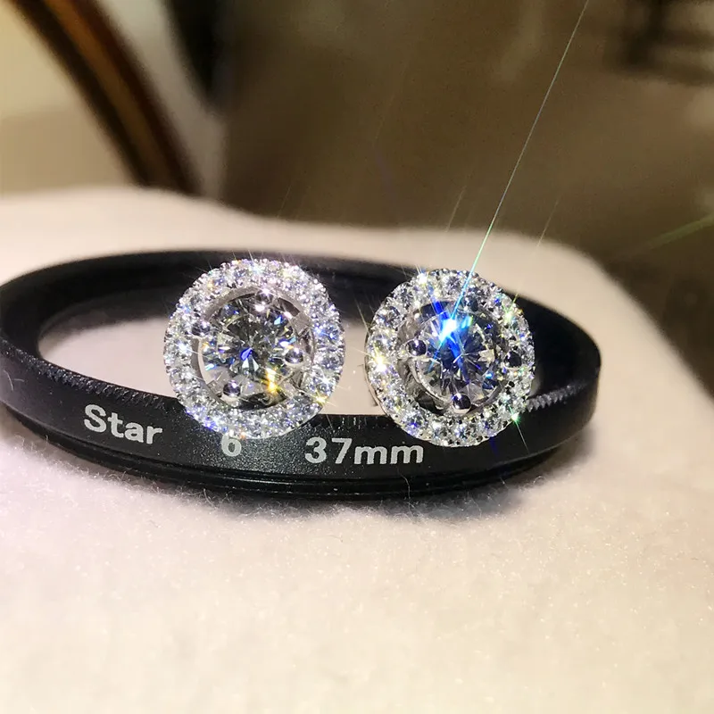 Сверкающие Earrring AAAAA Cz реального 925 серебро обручальные свадебные серьги гвоздики
