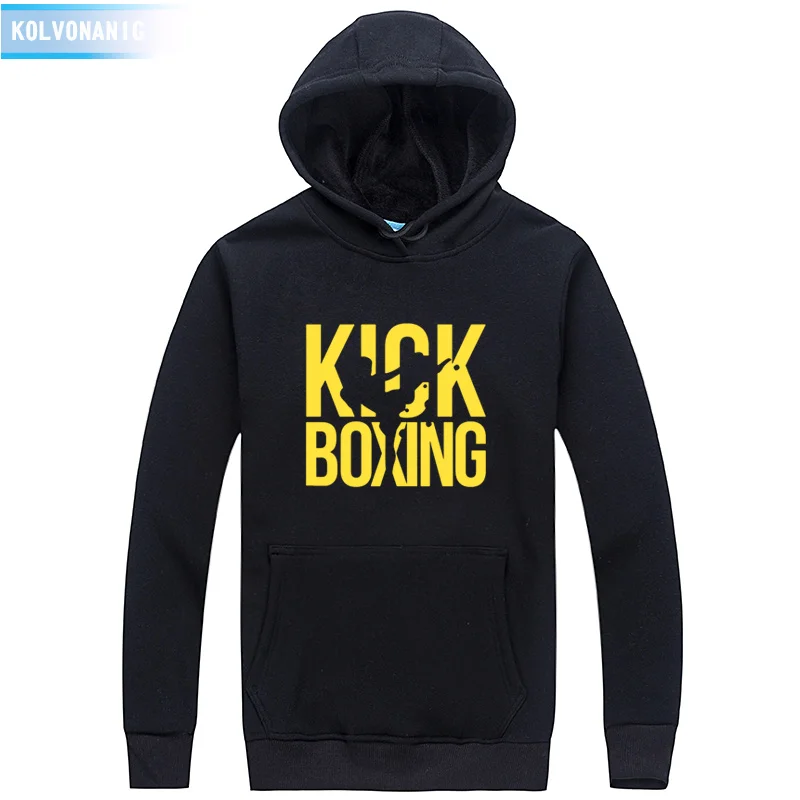 Kick Boxing толстовки с принтом повседневные мужские зимние утолщенные теплые пальто толстовки унисекс с капюшоном спортивный костюм для мужчин пуловер Одежда - Цвет: Black 01