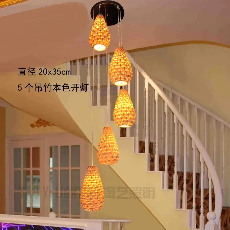 Лестница Подвесной светильник бамбуковая тканая лампа ананас десерт ресторан