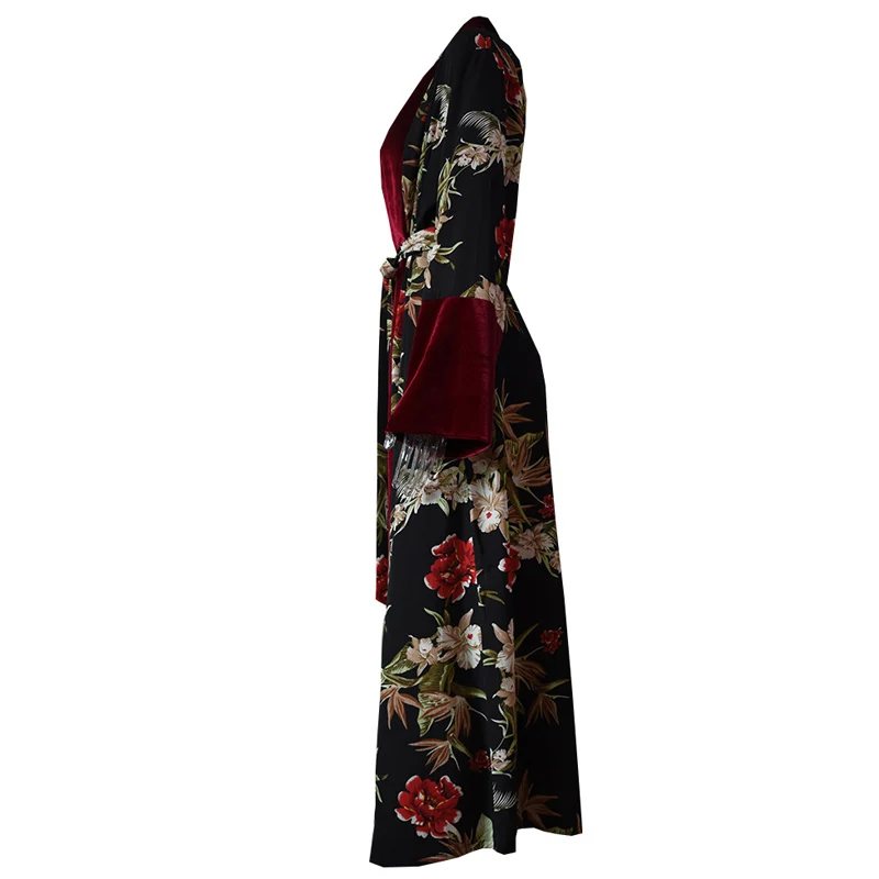 Мусульманское платье Abaya Дубай Женский бархатный красный цветочный кардиган с