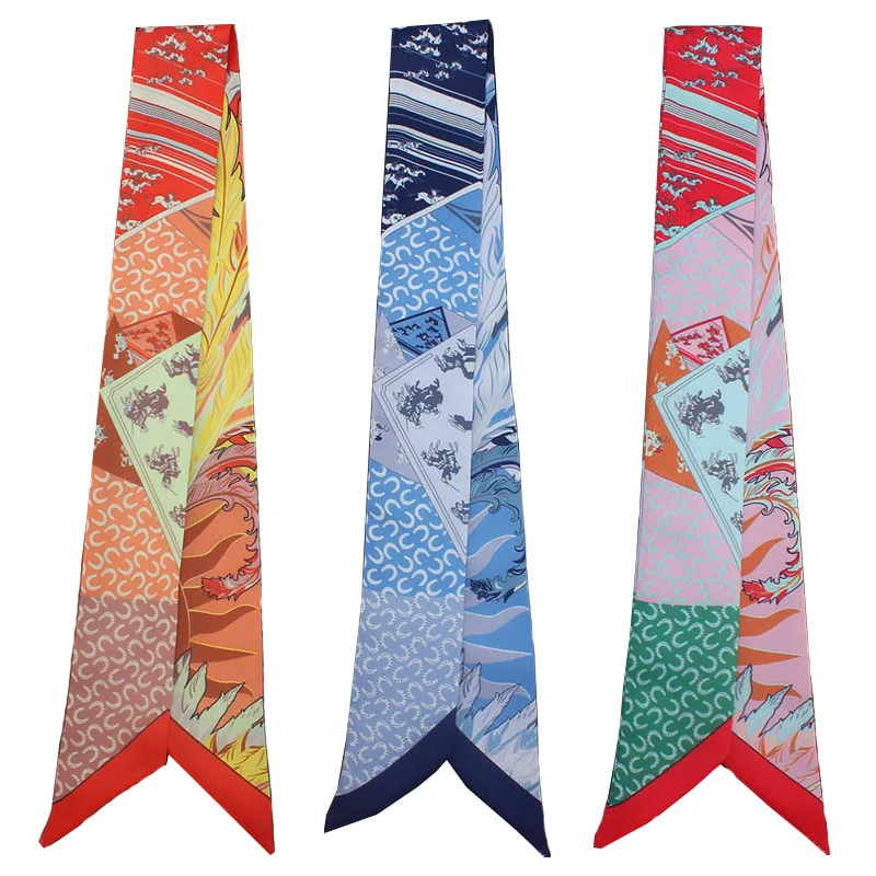 

Letter Leaves New Print Design Silk Scarf Small Ribbon Summer Spring Women Ladies Vintage Handbags Bag Handle Scarves Bands Tie