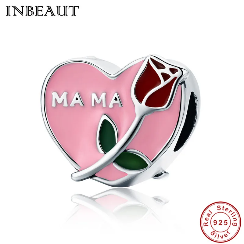 INBEAUT 100% Серебро 925 пробы розовое эмалированное сердце любовь мама роза подвески