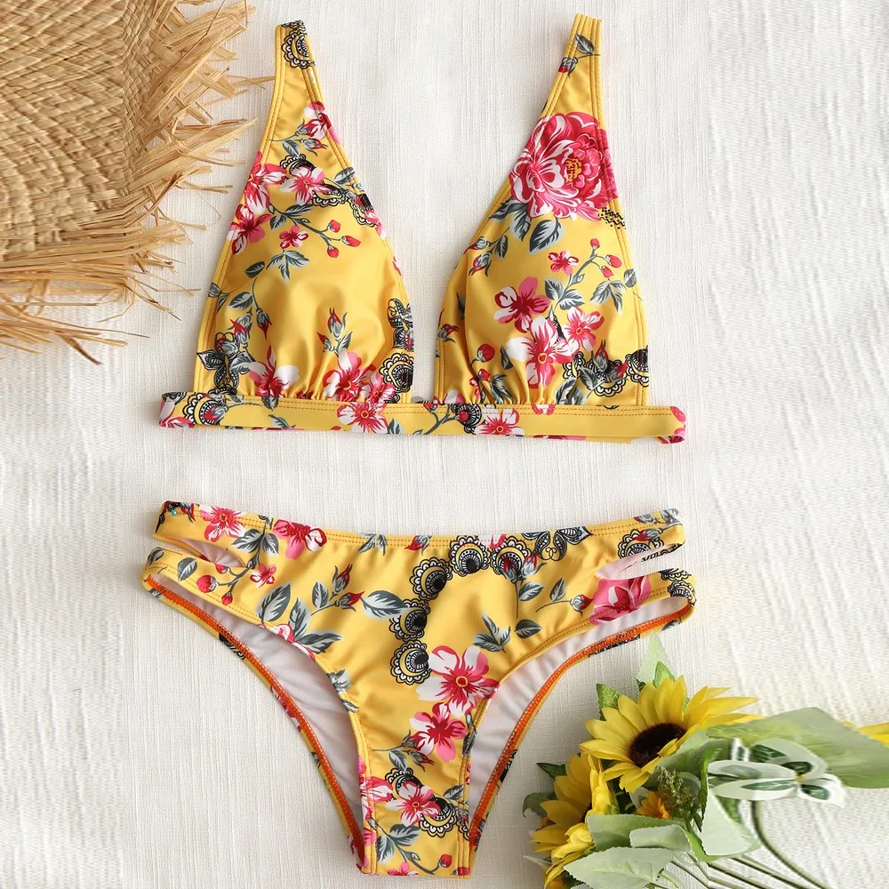 SAGACE костюмы из двух предметов Желтый купальный костюм с рисунком купальник