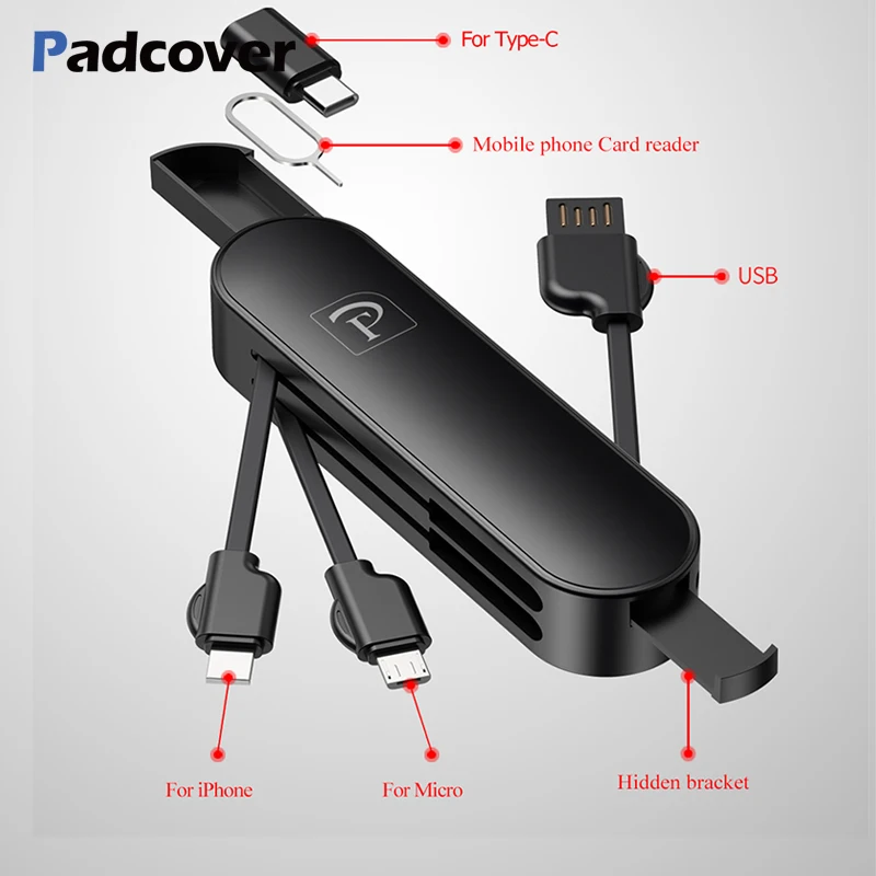 Чехол 3 в 1 Usb кабель type C кабель микро-зарядного устройства для IPhone X 8 7 6 Plus IPad скрытый зарядный кабель для Xiaomi Mi Mix 2