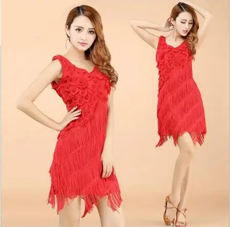 Новинка 2017 высокое качество бахрома платье для латинских танцев Женская