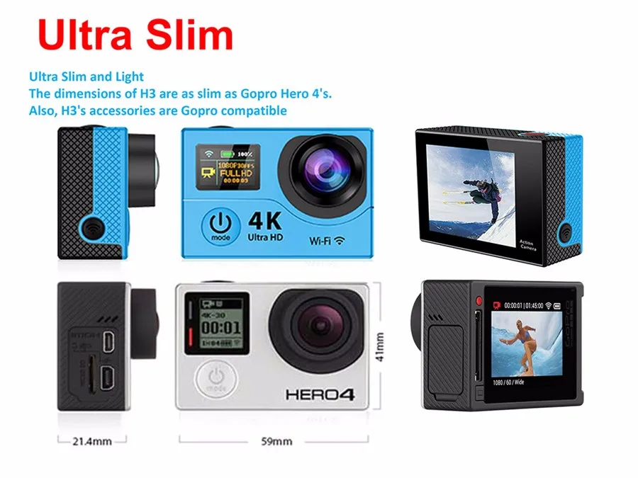 H3 4K 25FPS ultra plus Cam wifi обновленная Экшн-камера H8se два двойных экрана h3r go Sport sj pro 4 hero камера