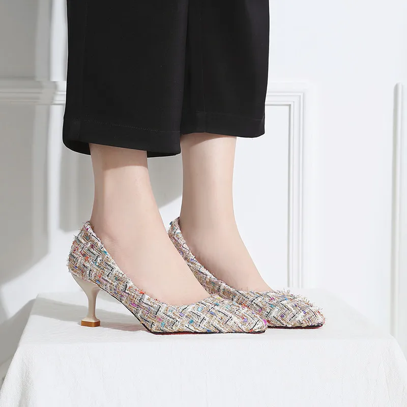 Women Pumps Stilettos Middle Heels For Office Shoe European American Style 2022 Pointed Shallow Ladies Pump Shoes | Обувь