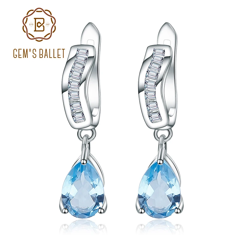 

Gem's Ballet 925 Sterling Silver Women's Wedding Earrings 3.16Ct Natural Swiss Blue Topaz Gemstone Drop Earrings Fine Jewelry