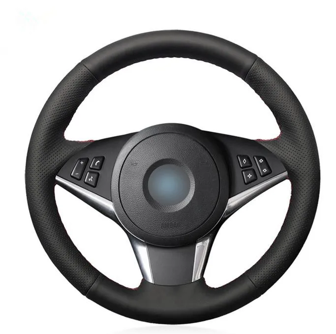 Черная искусственная кожа рулевого колеса автомобиля крышки для BMW E60 530d 545i 550i E61