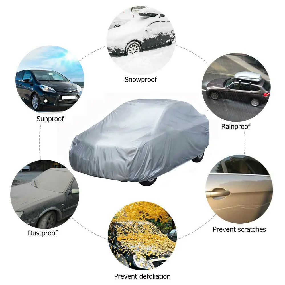 

DHL 10pcs Universal Full Car Body Covers Snow Ice Dust Sun UV Shade Cover Light Silver Auto Car Outdoor Indoor Protector Covers