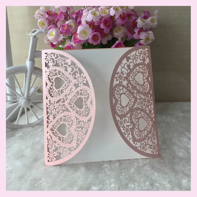 

30pcs Laser Cut Heart Design Pearl paper Wedding Invitation Card Happy Birthday Blessing Greeting Pearlscent Paper card