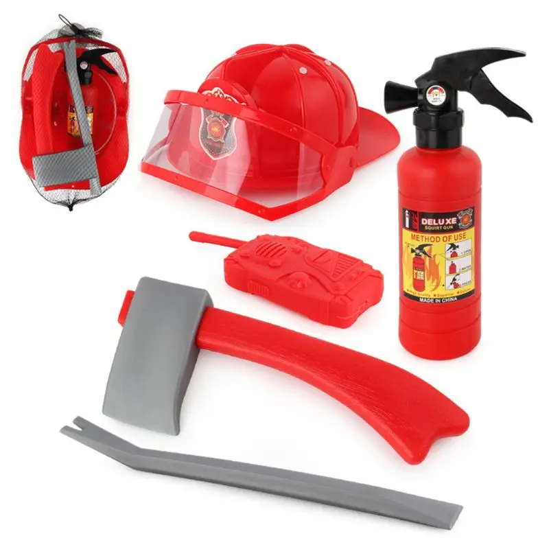 5 teile/satz Kinder Feuerwehrmann Fireman Cosplay Spielzeug Kit Helm Feuerlöscher Intercom Axt Schlüssel Beste Geschenke für Kinder