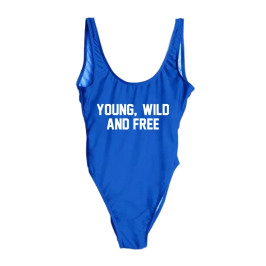 Молоды. WILD AND FREE цельный слоган забавные женские модные купальники закрытый