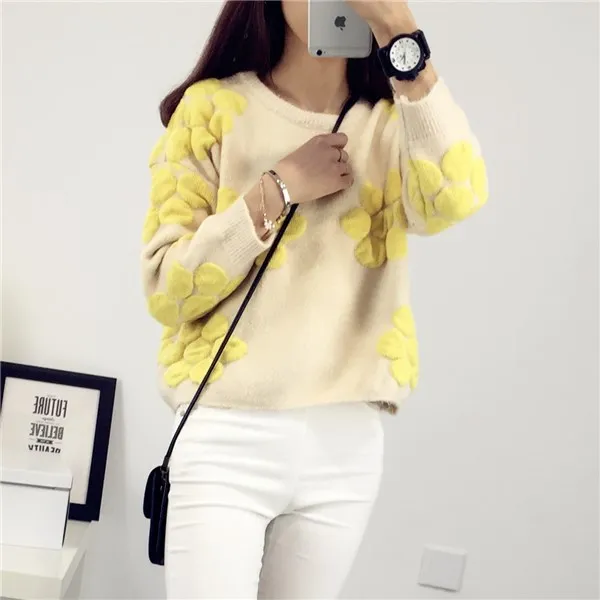 Женский жаккардовый пуловер трикотажный с длинным рукавом и круглым вырезом 2021 |