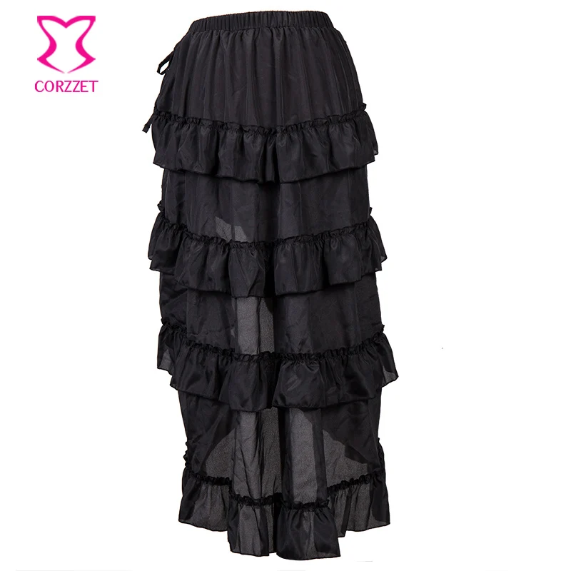 Юбка женская черная Асимметричная в стиле стимпанк длинная викторианском с