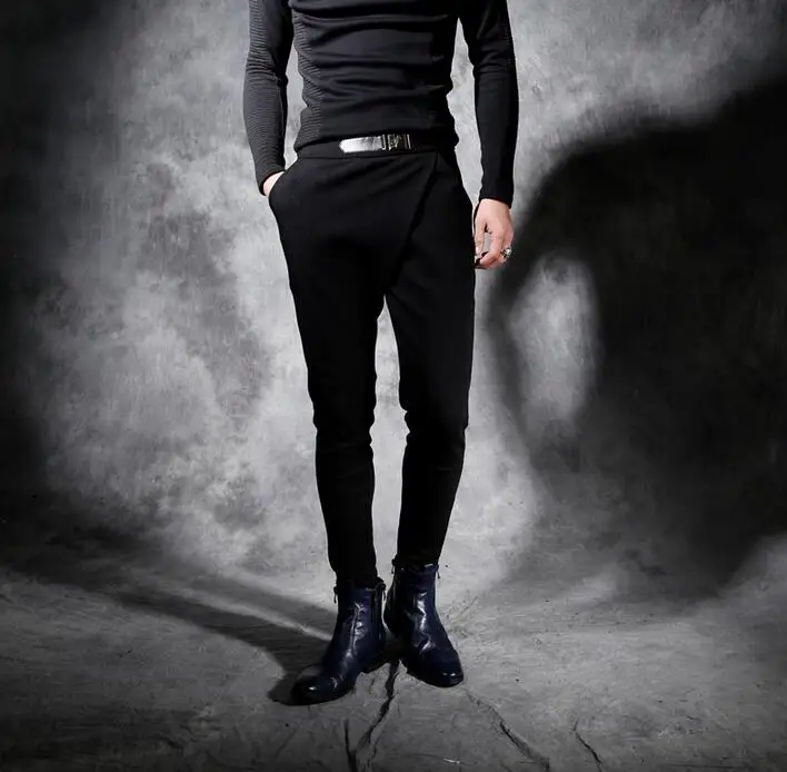 Male casual pants mens harem pants personality tapered type elastic slim skinny pants men trousers pantalon homme novelty black