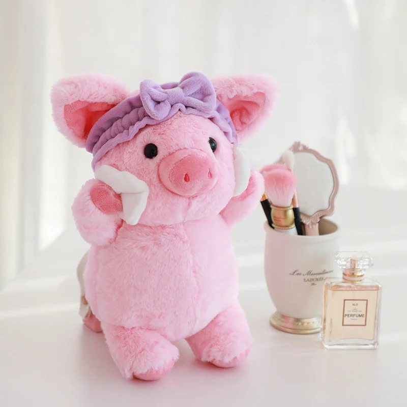 

Plush Make Up Pig toy Creative Cosmetic Promotional Gifts Cute Soft High Quality Headband Pink Pig Cotton pad Makeup Toy for Her