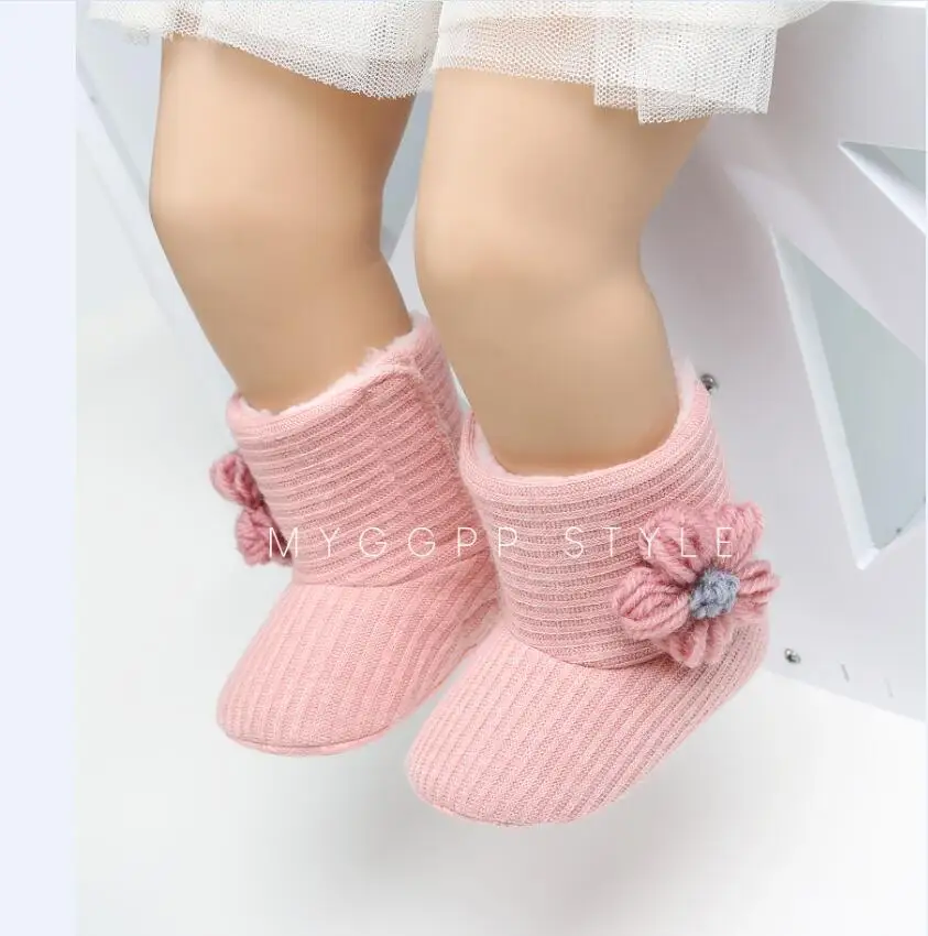 

2020 New Fashion Baby Girls Newborn Winter Warm Knit Boots Toddler Infant Soft Sole Shoes Flower Baby Shoes 0-18M