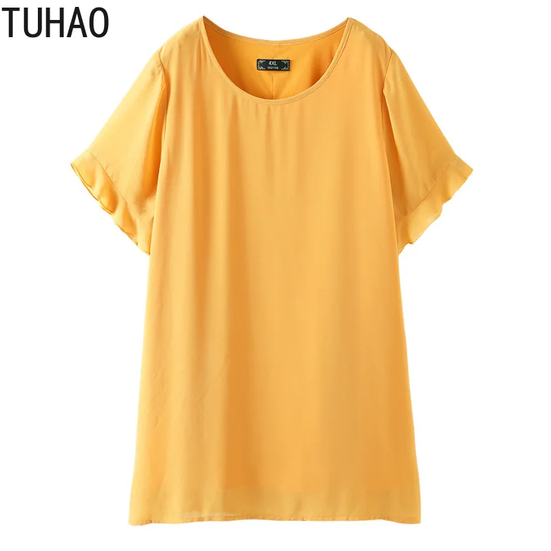 

TUHAO Elegant Office Lady Blouse Plus Size 10XL 8XL Womens Blouses Shirts Ruffles Sleeve Lagre Size 6XL 4XL Chiffon Blouse MS05