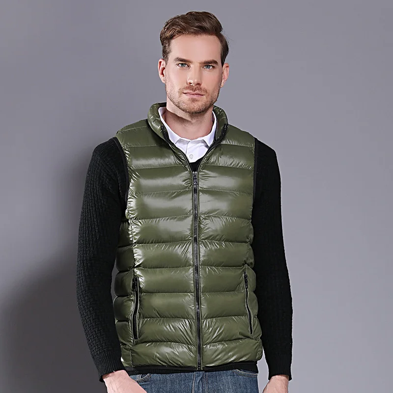Army Green COUTUDI M-5XL, мужская жилетка без рукавов, зимняя повседневная приталенная жилетка с блестками, мужская жилетка на утином пуху размера плюс, жилетка для мужчин - Цвет: Army Green