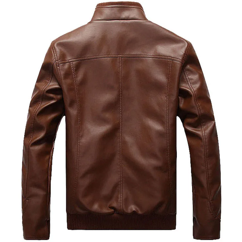 Мужская кожаная куртка бомбер с воротником стойкой|fashion leather jackets men|leather jacket menpu men |