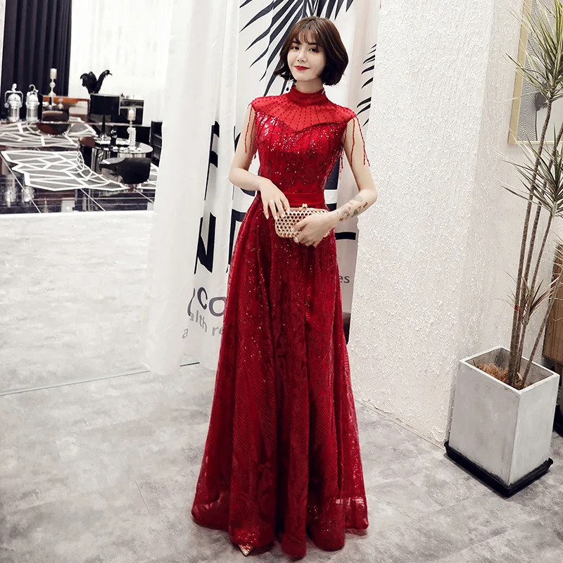 

Oriental Womens Evening Cheongsam Wedding Party Dress Traditional Chinese Style Elegant Qipao Long Gowns Re Lady Clothes Vestido