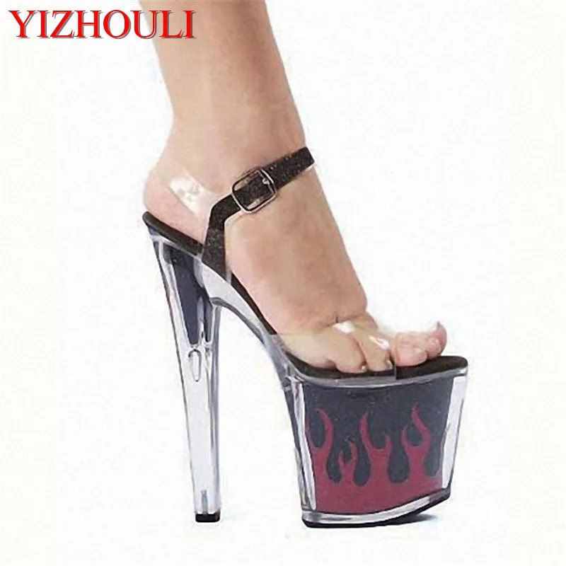 

Hot 7 inch sexy clear Gorgeous High Heels flame platform crystal shoes 17cm women 2018 Exotic Dancer high shoes