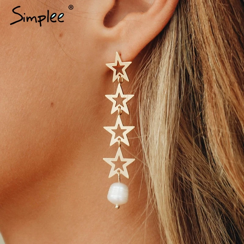 Simplee Винтаж Звезда медь женские Подвесные серьги Элегантные вечерние жемчужные