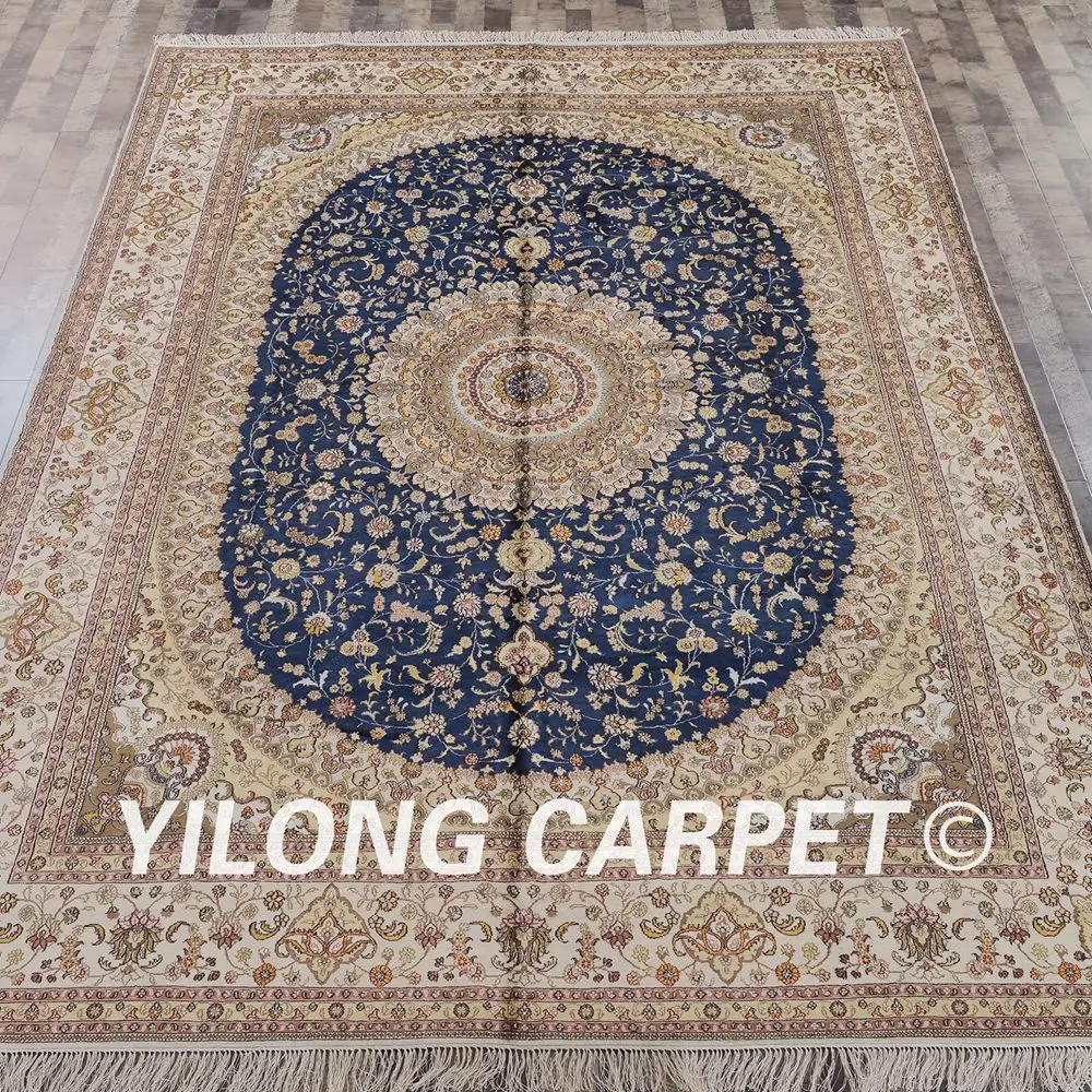 Goedkoop Yilong 9'x12 'Vantage Perzische Zijden Kleed Antiek Blauw Meddalion Turkse Zijde Tapijt (ZW006M9x12)